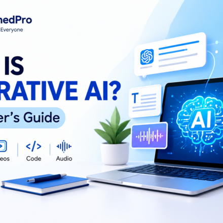 What is Generative AI beginner guide showing AI creating text images video and code