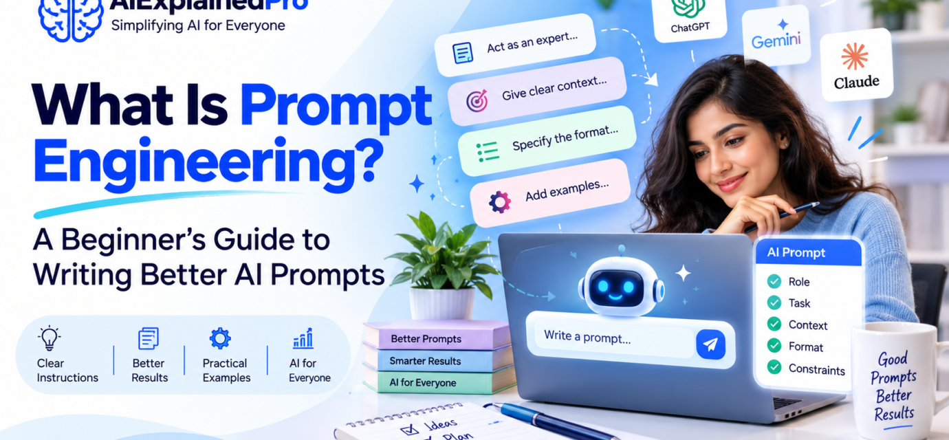 Prompt engineering beginner guide showing how to write better AI prompts