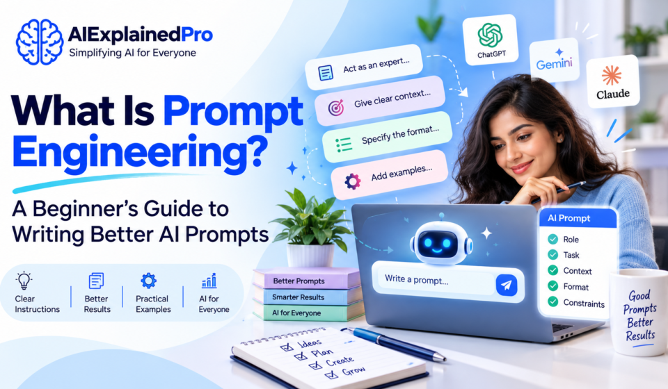 Prompt engineering beginner guide showing how to write better AI prompts
